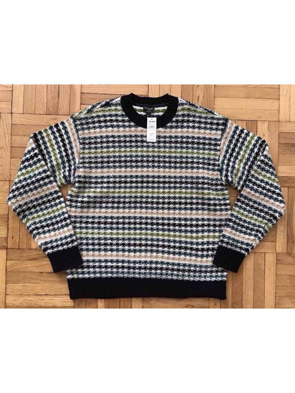 Size Large Mens Todd Snyder Fair Isle Stripe Wool Crewneck Sweater Blue Green